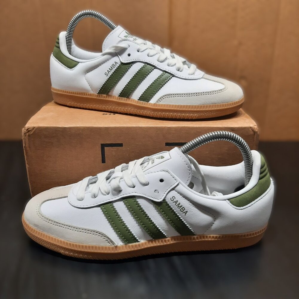 Adidas SAMBA OG White/Olive Green Tan Gum Sole Sneaker JS1352 Women's Size 7.5 - Picture 3 of 16